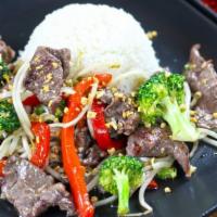 Flaming Broccoli · Sautéed with broccoli, bean sprouts and seasonal veggies in a spicy oyster sauce with fresh ...