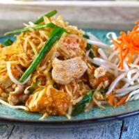 Pad Thai · A staple of Thai cuisine! Wok seared Bangkok style thin rice noodles, tofu, egg, beansprouts...