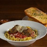 Spaghetti & Meatballs · Our delicious spaghetti cooked al dente, served with two hand-rolled meatballs prepared in-h...