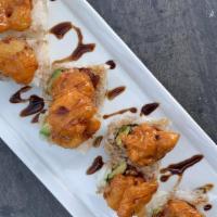 Lion King Roll · Spicy tuna roll (spicy tuna, avocado, cucumber) topped with tempura fried rock shrimp tossed...