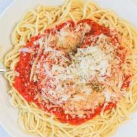 Spaghetti · Homemade turkey meatballs, tomato sauce & parmesan