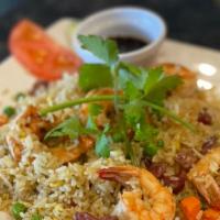 Fried Rice · Choice of Shrimp, Chicken, Pork, or Tofu - served with pea, carrot, and egg.