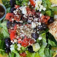 Greek Salad · Romaine Lettuce, Tomatoes, Feta Cheese, Calamata Olives, Cucumbers in a greek Vinaigrette dr...