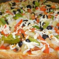 Cheese Pizza With 3 Items · Optional items: pepperoni, black olives, mushrooms, Canadian bacon, onions, ground beef, sau...