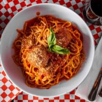 Spaghetti & Meatballs · Spaghetti made with our house marinara sauce and tasty meatballs.