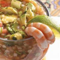 Shrimp Cocktail · Mixture of seafood cocktail in a tomato sauce mixed with avocado pico de gallo and our speci...