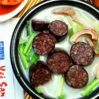 Blood Sausage Soup (순대국) · Korean blood sausage soup.