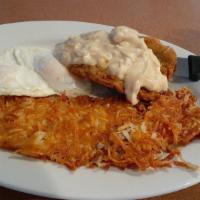 Country Fried Steak · Chopped beef steak, deep-fried and smothered in country gravy.