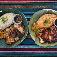 The Mano Po Family Meal · Four pcs of chicken inasal or manila BBQ chicken, garlic rice, atchara, and eight longganisa...