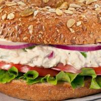 Tuna Lunch · bagel of your choice, tuna salad (contains onions), lettuce, tomato, onion, cheese, mayo, mu...