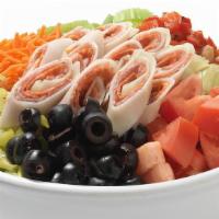 Antipasto Salad (For 2) · Provolone cheese, salami, pepperoni, black olives, scallions, carrots, bell peppers, articho...