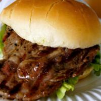 Ribeye Steak Sandwich · Truly one of the best…flame broiled ribeye made with our secret sauce, green bell peppers, l...