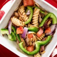 Pasta Salad · Rainbow Noodles, Broccoli, Carrots, Black Olives, Green Onions, Old World Italian Dressing