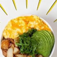 Veggie Breakfast Bowl · 2 Fried Eggs, Roasted Mushrooms, Sweet Potato, and Avocado over Kale