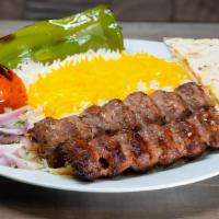 Luleh Kabob (Koobideh) Plate · Lean ground beef mixed with special spices, skewered and charbroiled to perfection served wi...