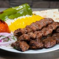 Beef Combo Plate · Marinated flap meat and lean ground beef served with rice or salad and choice of 1 side and ...