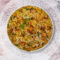 Hyderabad Vegetable Dum Biryani · A mixture of aromatic basmati rice, mixed vegetables, Indian herbs and our famous Hyderabadi...