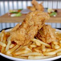2 Piece Chicken Tenders (2 Sauces) + Fries · Our Fried Chicken Tenders are crispy on the outside and juicy on the inside and include a sa...