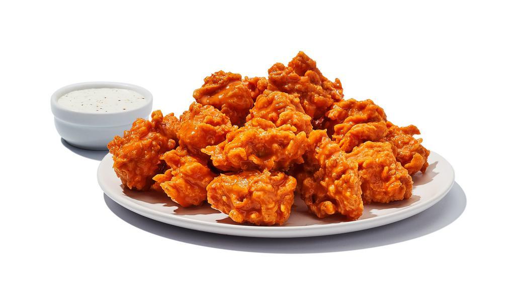 Boneless Wings · Chicken battered and breaded with your choice of sauce. 62 cal./wing, sauce adds 0-38 cal./wing ranch or bleu cheese add 204/256 cal.