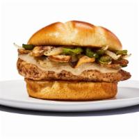 Smothered Chicken Sandwich · Topped with sautéed onions, green peppers and mushrooms. This grilled chicken breast is then...
