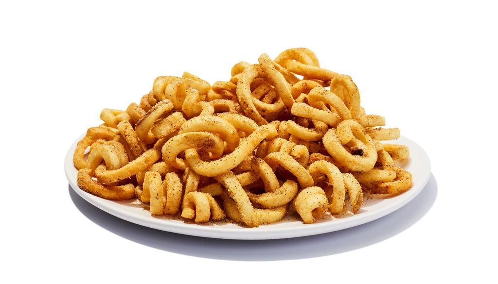 Curly Fries · Crispy curly potato goodness fried to perfection and tossed with our own special seasoning. 640 cal.