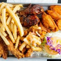 Sampler · Wings 6 Pcs (your choice of Flavor), Drumsticks 2 Pcs, French Fries, Original Chicken Tender...