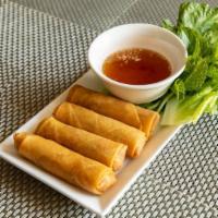 Eggrolls (Chả Giò) · Eggless wrap with mushroom, carrot, jicama, clear rice noodles, taro and almond filling. Ser...