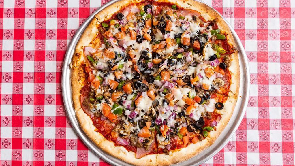 Aloha Special · Pepperoni, Canadian bacon, salami, Italian sausage, ground beef, green peppers, mushrooms, onions, olives, tomatoes and extra cheese.