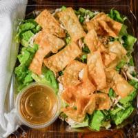 Chinese Chicken Salad · Romaine, shredded chicken breast, crispy wonton chips, green onions, almonds, sesame seeds, ...