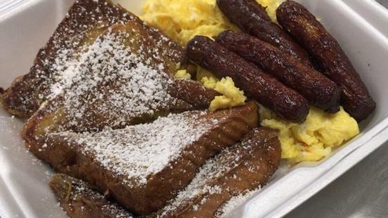 French Toast Breakfast (4 Pieces) · Served with 3 eggs and 4 sausage links, or 4 bacon.
