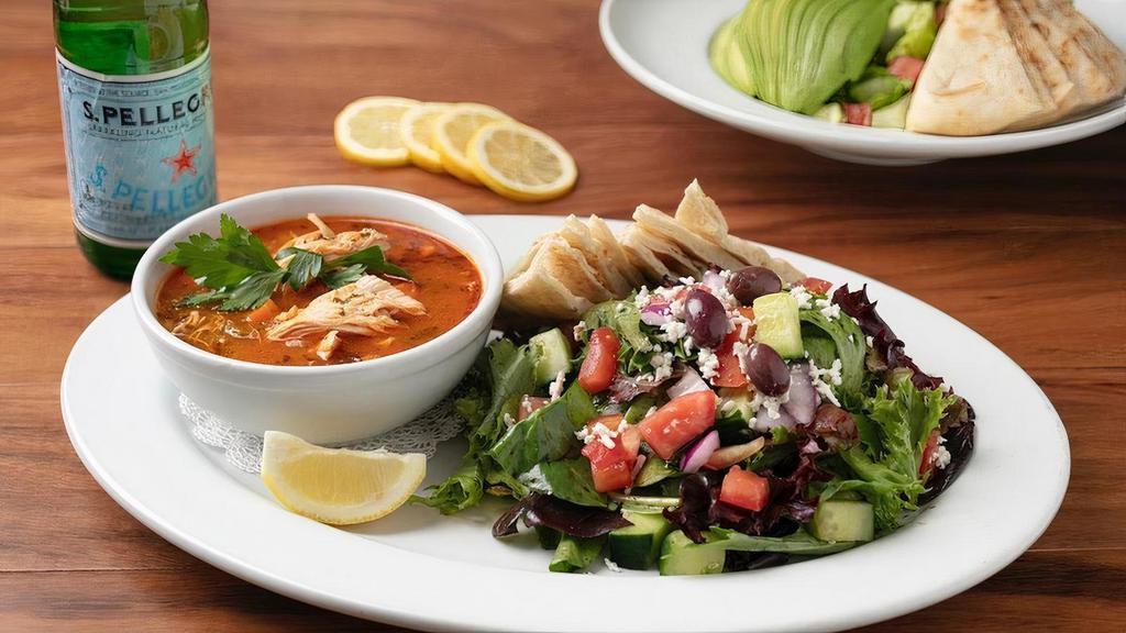 Soup & Salad Combo · Choice of Mary’s Chicken Vegetable Soup or Vegan Green Lentil Soup and Choice of Salad.