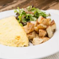 Rop Omelette · Spinach, mushroom, mozzarella, served with side salad and potatoes.