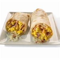 Breakfast Burrito · Eggs, Fries, Cheese, Meat Options: Ham, Bacon, Chorizo