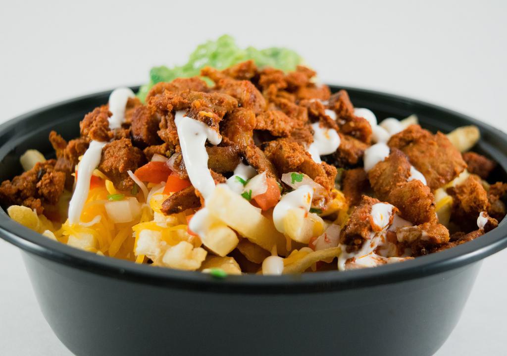 California Bowl · Choice of Meat, French Fries, Guacamole, Sour Cream Cheese, Pico de Gallo