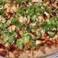 Bbq Chicken · Grilled chicken breast, mozzarella cheese, red onions, tomatoes, cilantro and BBQ sauce.