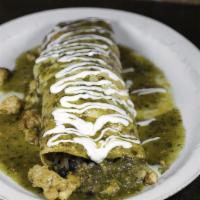 Burrito De Pollo Asado (Grilled Chicken) · Grilled marinated chicken, black beans, cilantro rice, pico de gallo and roasted tomatillo s...