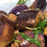 L-10. Egg Plant With Spicy Bean Sauce · Choice of meat sauteed with eggplant in spicy black bean sauce.
