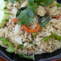 Seafood Fried Rice · Combination seafood stir-fried with rice,vegetable, and egg.