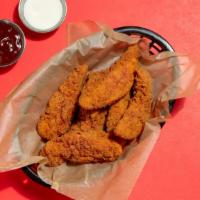 2 Chicken Tenders · Two jumbo, buttermilk herb marinated, double hand-breaded chicken tenders with tangy colesla...
