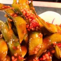 Garlic Edamame · Stir fried with Garlic Sauce (Spicy available upon request)