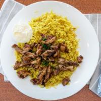 Beef / Chicken Shawarma · Sautéed marinated thinly sliced meat served with rice/bulgur, vegetables & freshly baked bre...