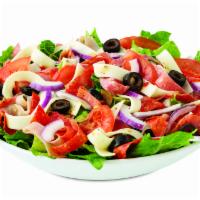 Italian Salad · Pepperoni, salami, capicola, ham, provolone, black olives, lettuce, tomatoes, onions, red wi...