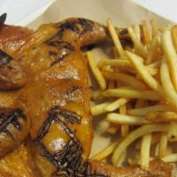 Charcoal Chicken With Fries, Korean Style · Deep fried whole chicken and finished with char grilled.