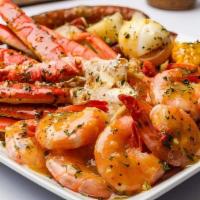 Snow Crabs And Shrimp(5-8 Oz) · 2 Snow Crabs, 10 Shrimp, 1 Corn, Egg, Sausage, & Potatoes. Large Portions! Plated for You to...