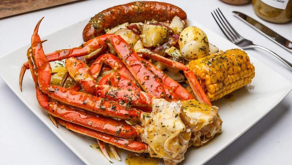 Just Crabs (5-8 Oz) · 2 Snow Crabs, 1 Corn, Egg, Sausage and Potatoes. Large Portions! Plated for You to Enjoy!