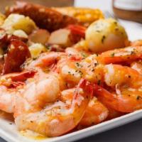 Large Shrimp · 20 Shrimps, 1 Corn, Egg, Sausage and Potatoes.  Large Portions! Plated for You to Enjoy!