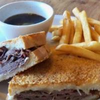 The Original Spires Beefeater · Thinly sliced roast beef with melted jack cheese on grilled parmesan cheese bread.
