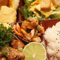 Chicken Teriyaki Bento · SteamedRice Salad Tempura ChickenTeriyaki