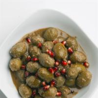 Marinated Olive (Zeytoon Parvardeh) · Green olives marinated with walnuts, pomegranate molasses and herbs