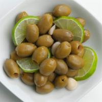 Olives · Green olives, marinated in extra virgin olive oil and lime